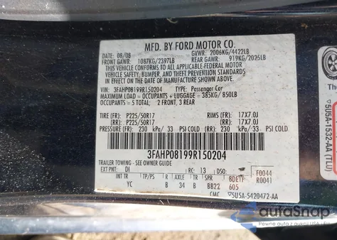 2009 Ford Fusion Sel from USA, damaged, VIN 3FAHP08199R150204